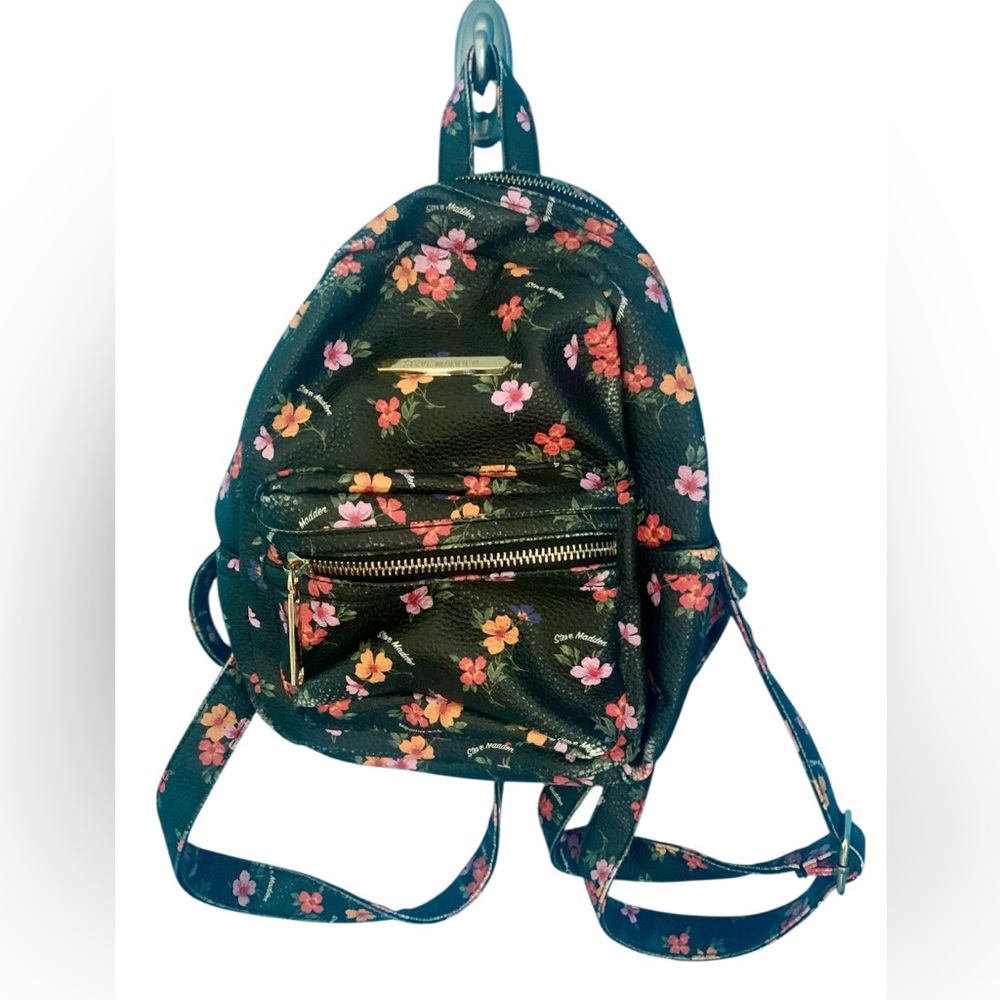Steve Madden Black Multi Color Floral Mini Backpack